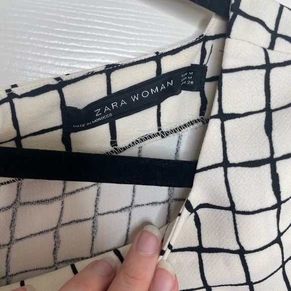 ZARA White and Black Grid Pattern Top with Belt | M - Picture 6 of 13